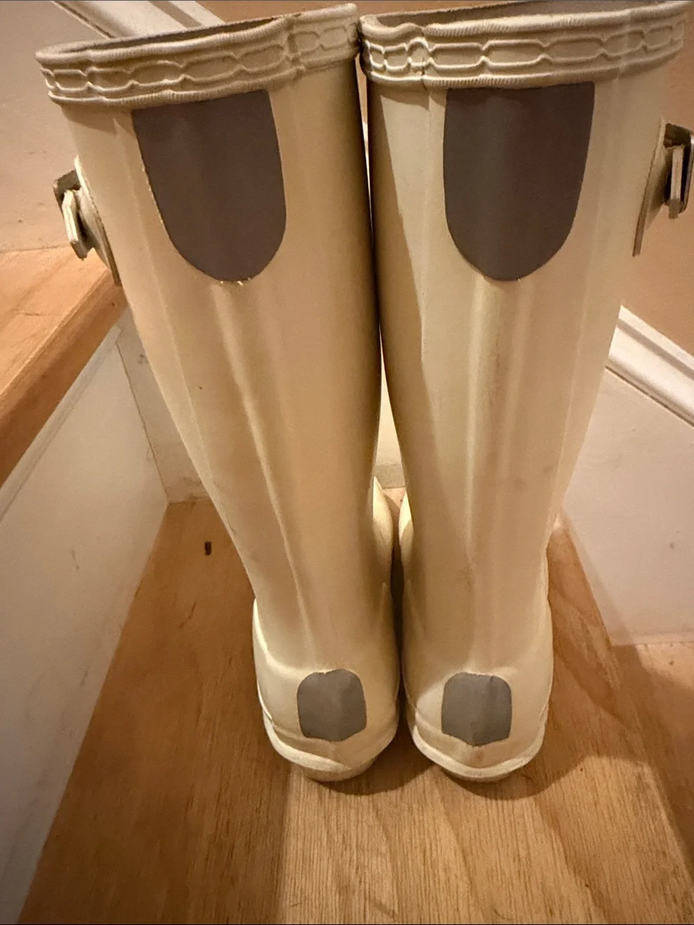 Hunter Cream Tall Rain Boots with Buckle Detail